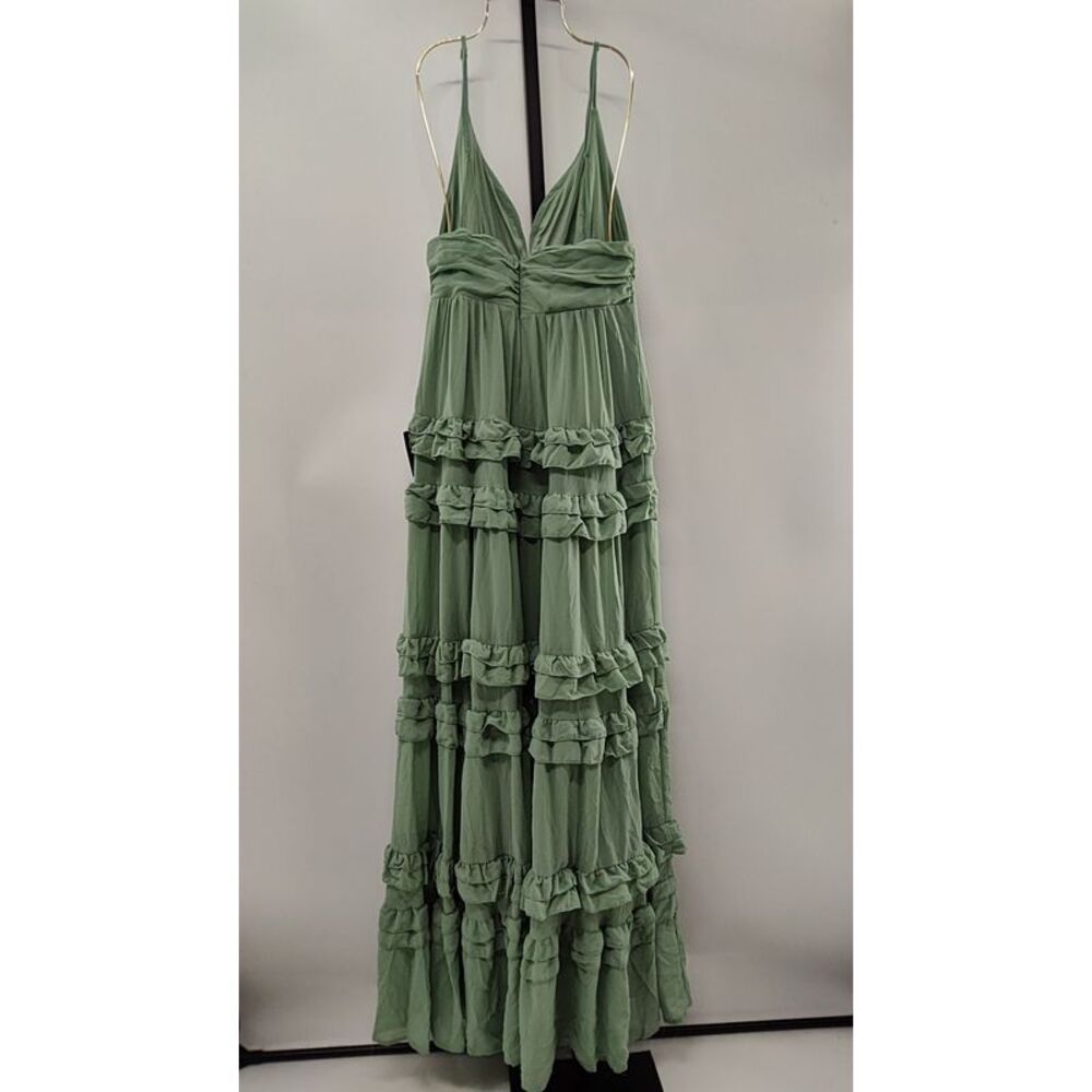 Lulus Lavish Perfection Sage Green Ruffled Tiered Maxi Dress Basic Sleeved Large - Picture 2 of 2